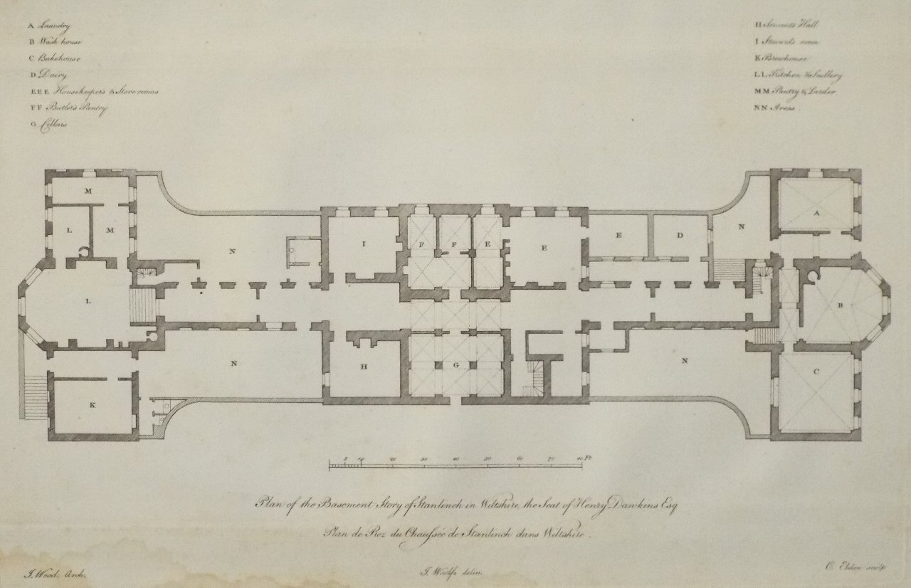 Print - Plan of the Basement Story of Standlinch in Wiltshire, the Seat of Henry Dawkins Esqr. - Eldon